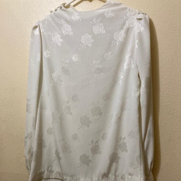 Vintage 1960's The Wilroy Traveler Women's White Floral High Neck Blouse Size 8 - Picture 2 of 7